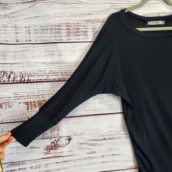 Michael Stars Black Silk Cotton Cashmere Sweater OS Dolman Sleeve Dark Academia - Picture 6 of 10